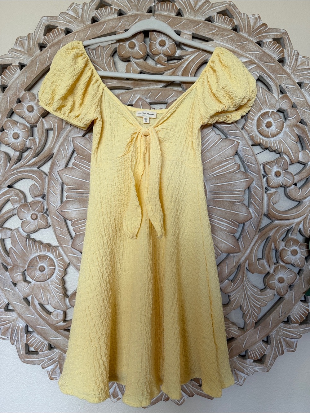 Sunny Yellow Puff Sleeve Tie-Front Dress